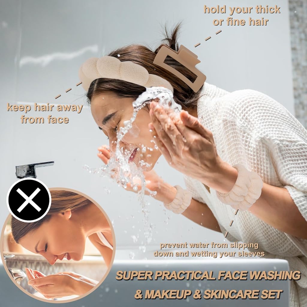 MAYCREATE® Face Wash Hair Bands for Women Spa Headband Wristband Set with Hair Clips Makeup Skincare Head Band Bands Washing Face Teen Girl Gifts 3 PCS MAYCREATE® Face Wash Hair Bands for Women Spa Headband Wristband Set with Hair Clips Makeup Skincare Head Band Bands Washing Face Teen Girl Gifts 3 PCS